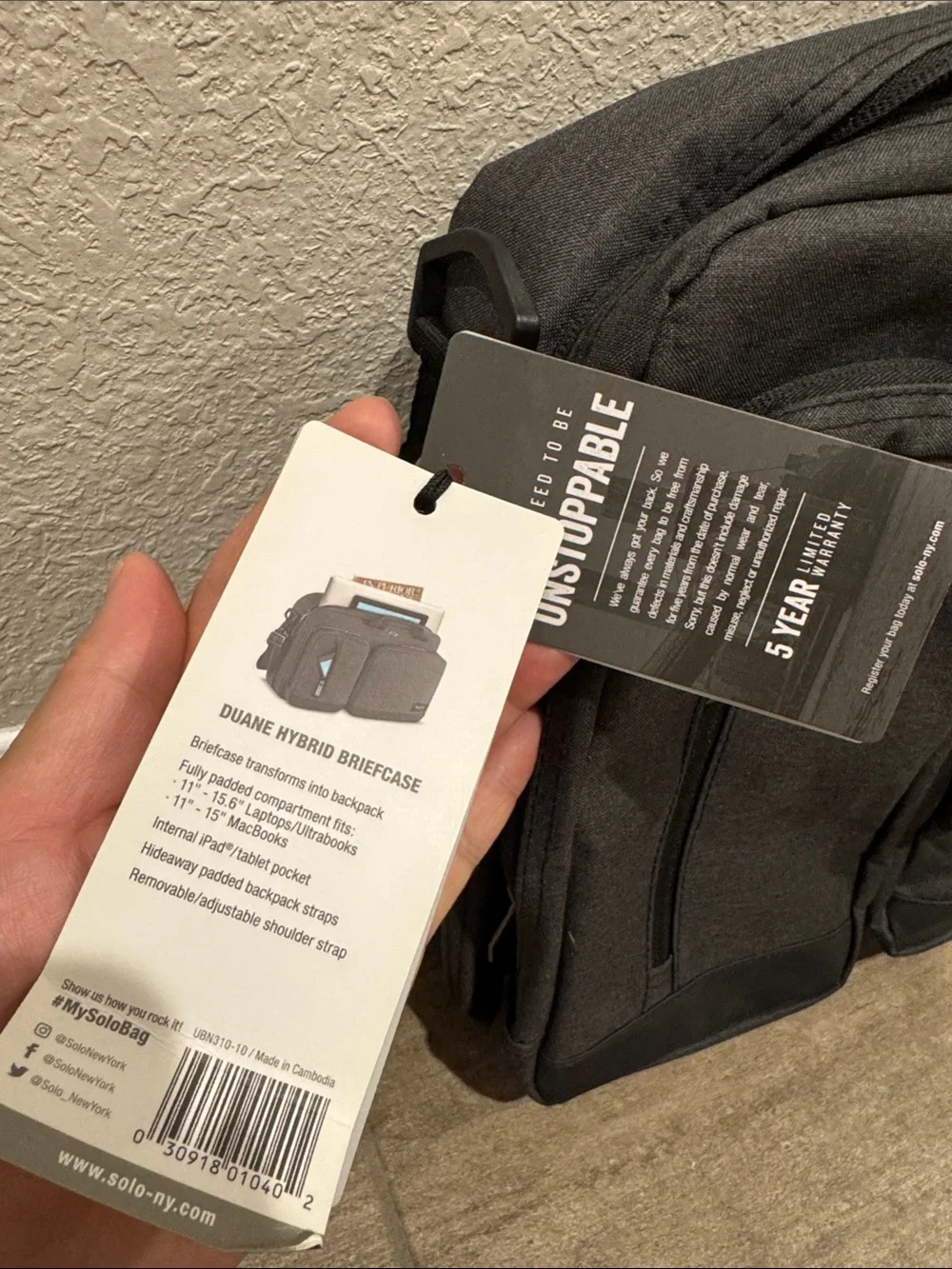 solo Hybrid Briefcase Backpack - Charcoal Black